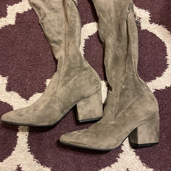 'CARINA' TAUPE OVER THE KNEE SUEDE LEATHER BOOTS - Picture 2 of 5